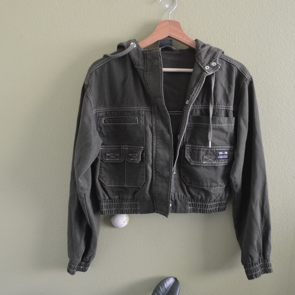 BDG Olive Green Cargo Cropped Jacket